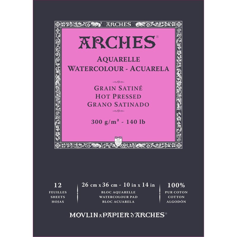 Arches - Pad Enc 26x36 12H Aquarelle 100% Satin 300g White NAT (A1795098) - Image 1